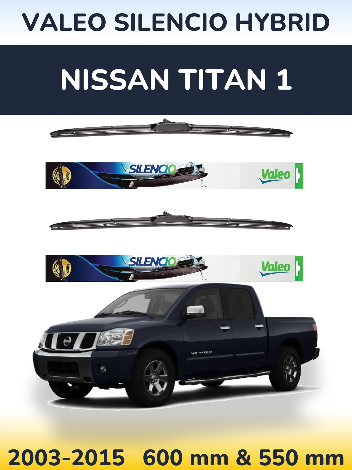 Комплект передних дворников Valeo Silencio Hybrid 600 & 550 мм для Nissan Titan 1 2003-2015