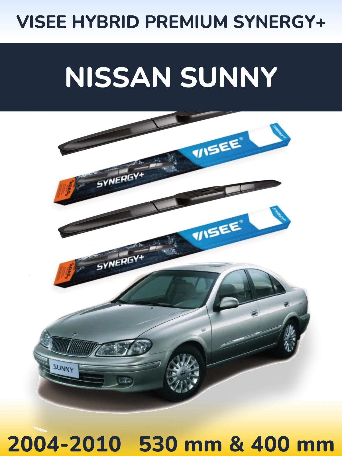 Front wiper blade set VISEE HYBRID PREMIUM SYNERGY+ 530 & 400 mm for Nissan Sunny 2004-2010