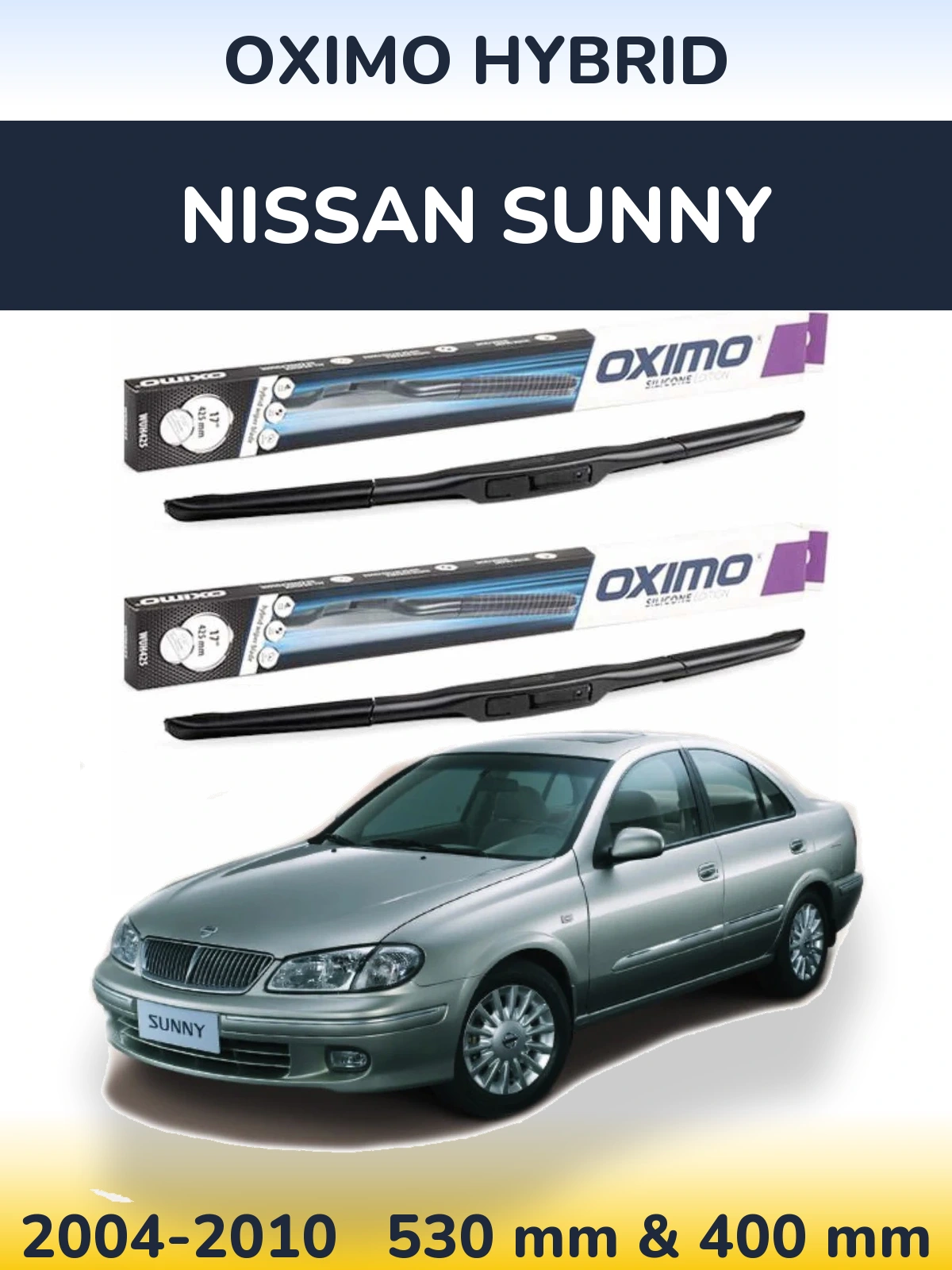 Комплект передних дворников Oximo Hybrid 530 & 400 мм для Nissan Sunny 2004-2010