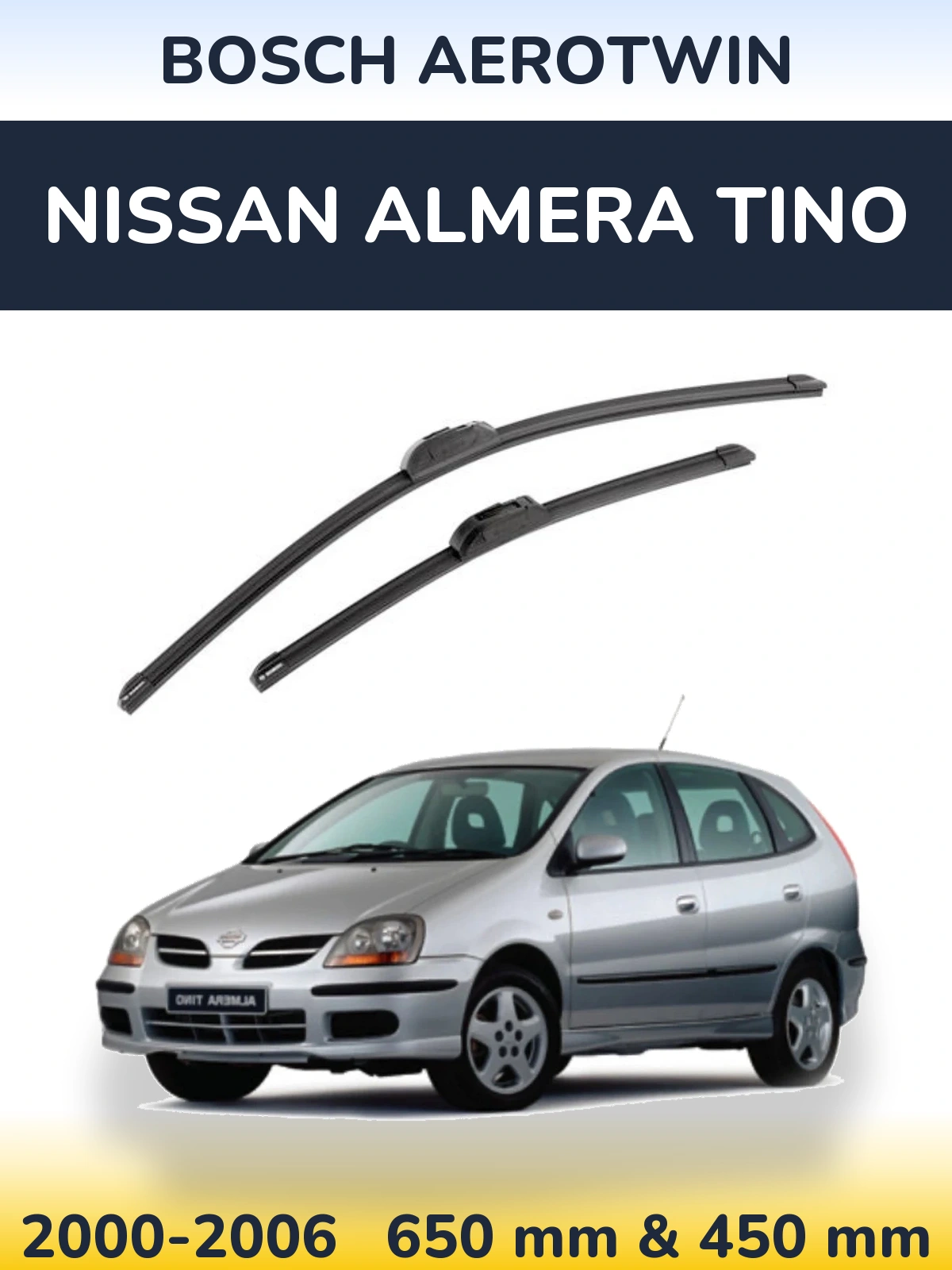 Комплект передніх щіток BOSCH AeroTwin 650 & 450 мм для Nissan Almera Tino 2000-2006
