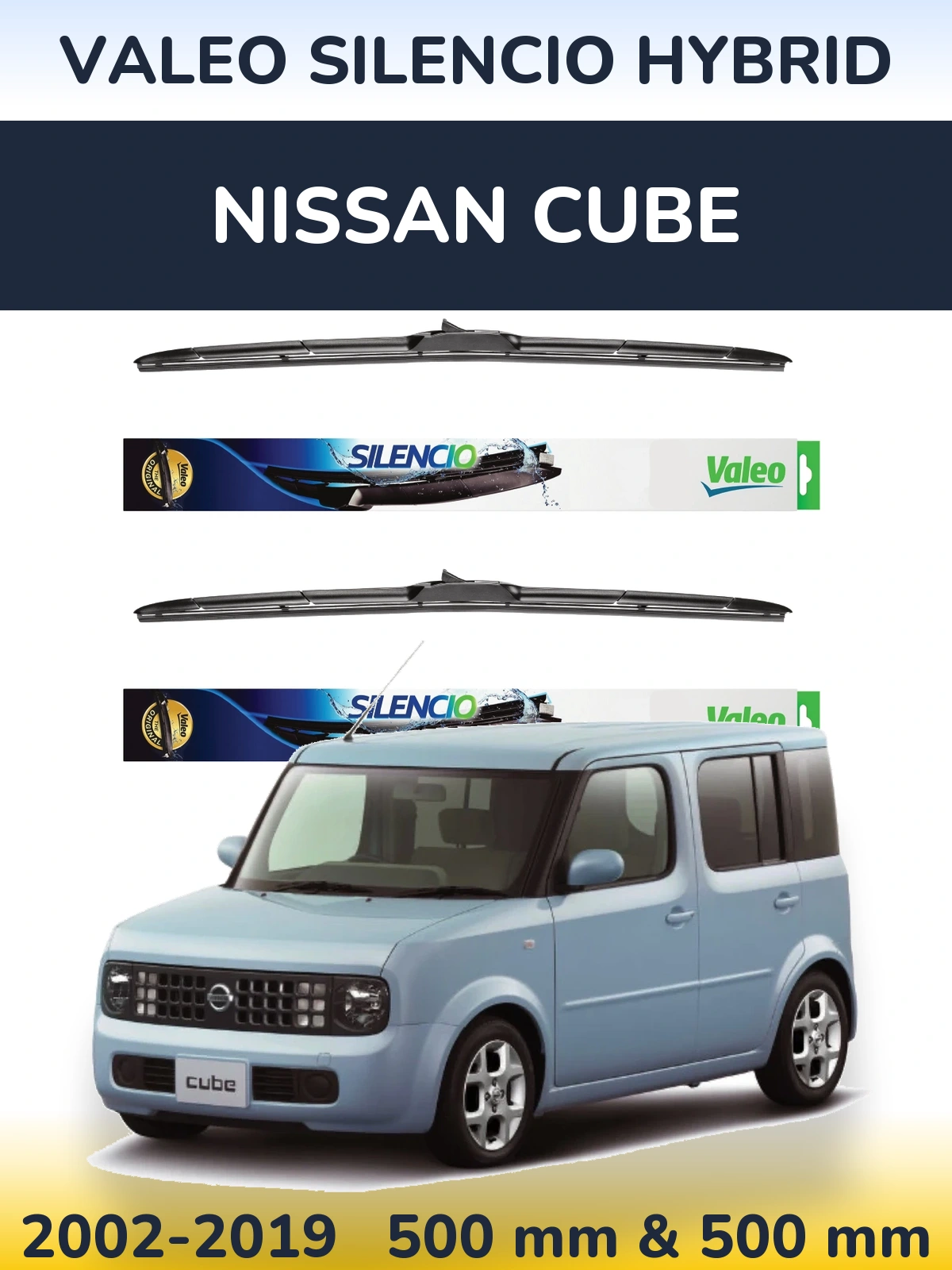 Комплект передних дворников Valeo Silencio Hybrid 500 & 500 мм для Nissan Cube 2002-2019