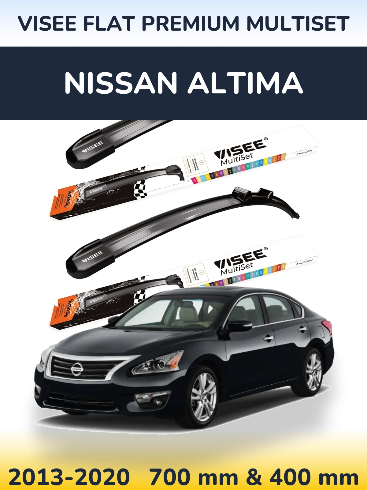 Комплект передних дворников VISEE FLAT PREMIUM MultiSet 700 & 400 мм для Nissan Altima 2013-2020