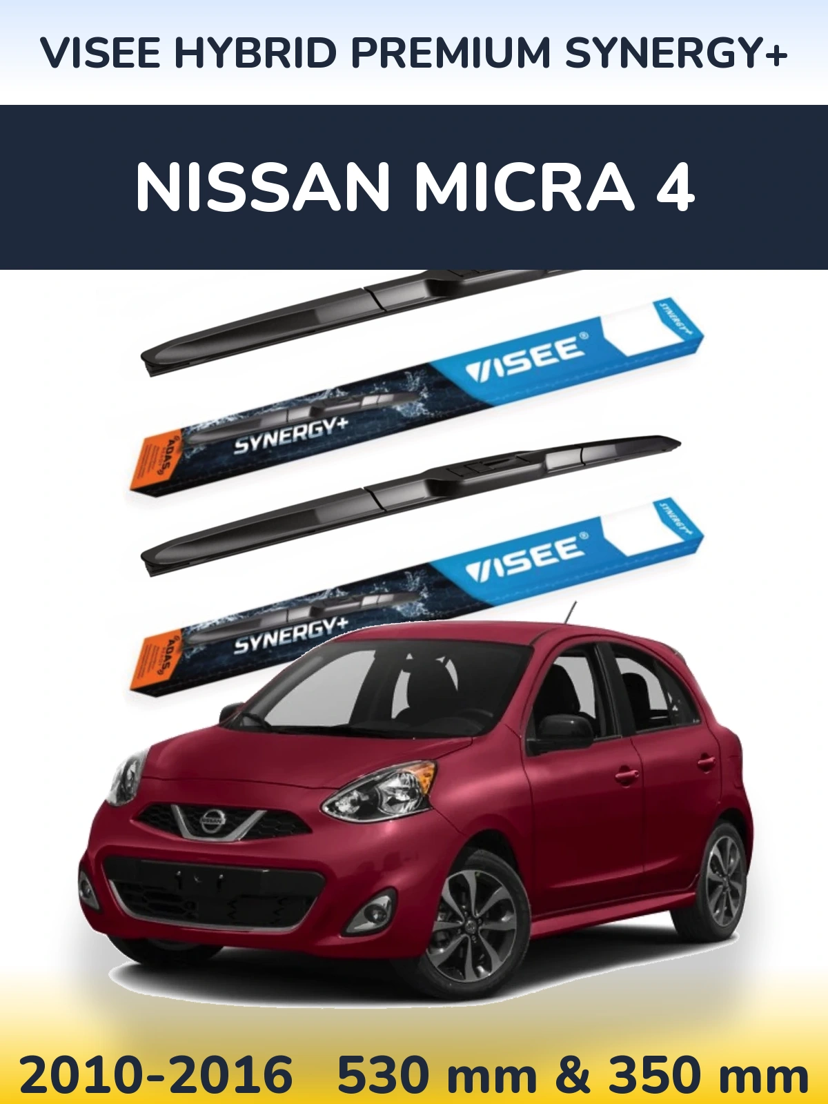 Комплект передніх щіток VISEE HYBRID PREMIUM SYNERGY+ 530 & 350 мм для Nissan Micra 4 2010-2016
