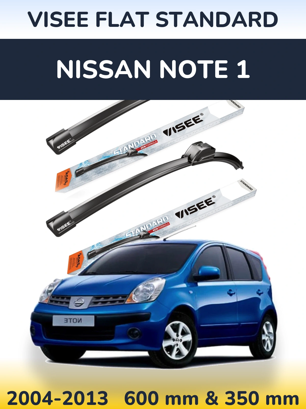Комплект передних дворников VISEE FLAT STANDARD 600 & 350 мм для Nissan Note 1 2004-2013