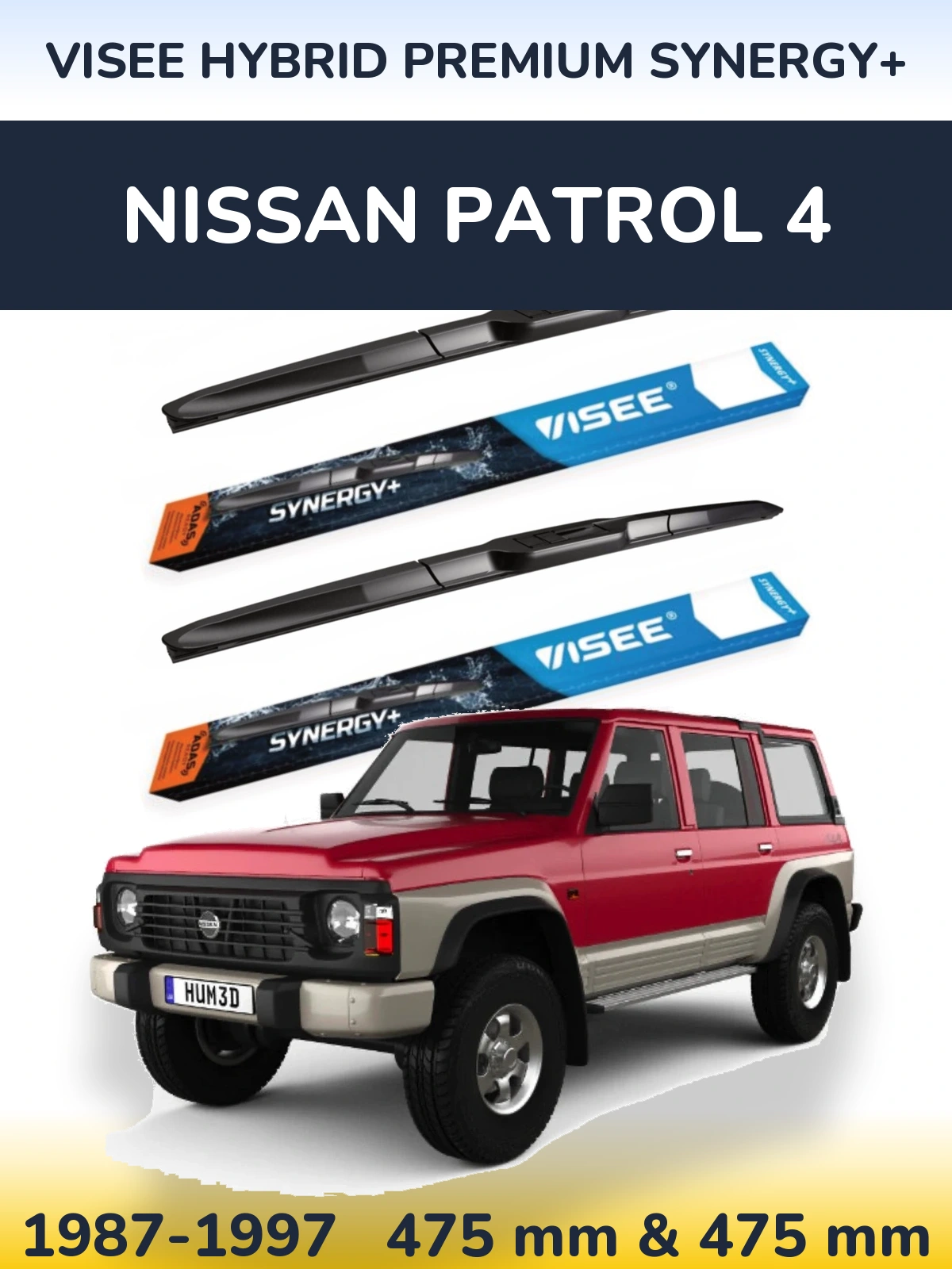 Front wiper blade set VISEE HYBRID PREMIUM SYNERGY+ 475 & 475 mm for Nissan Patrol 4 1987-1997