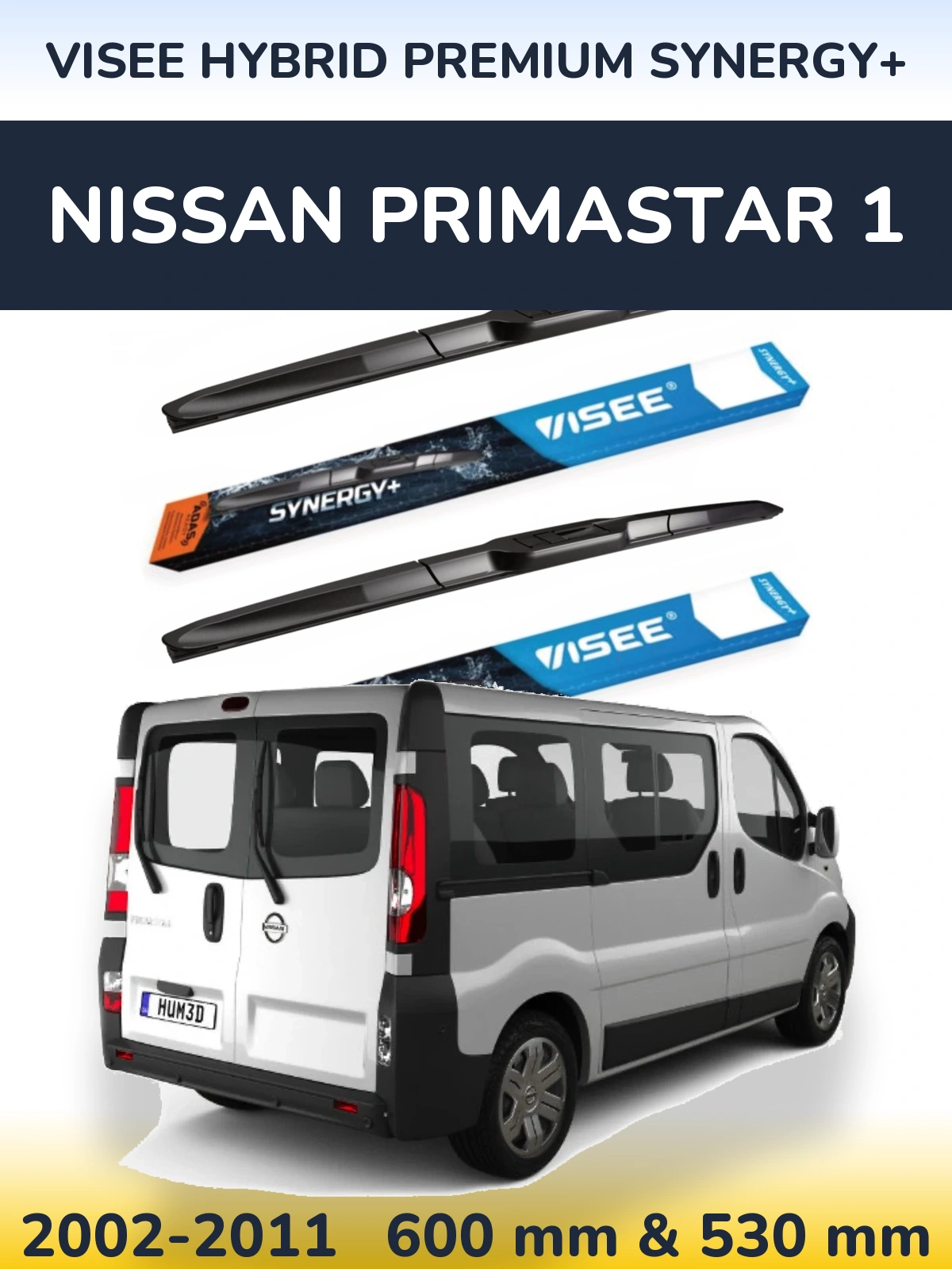 Комплект передніх щіток VISEE HYBRID PREMIUM SYNERGY+ 600 & 530 мм для Nissan Primastar 1 2002-2011