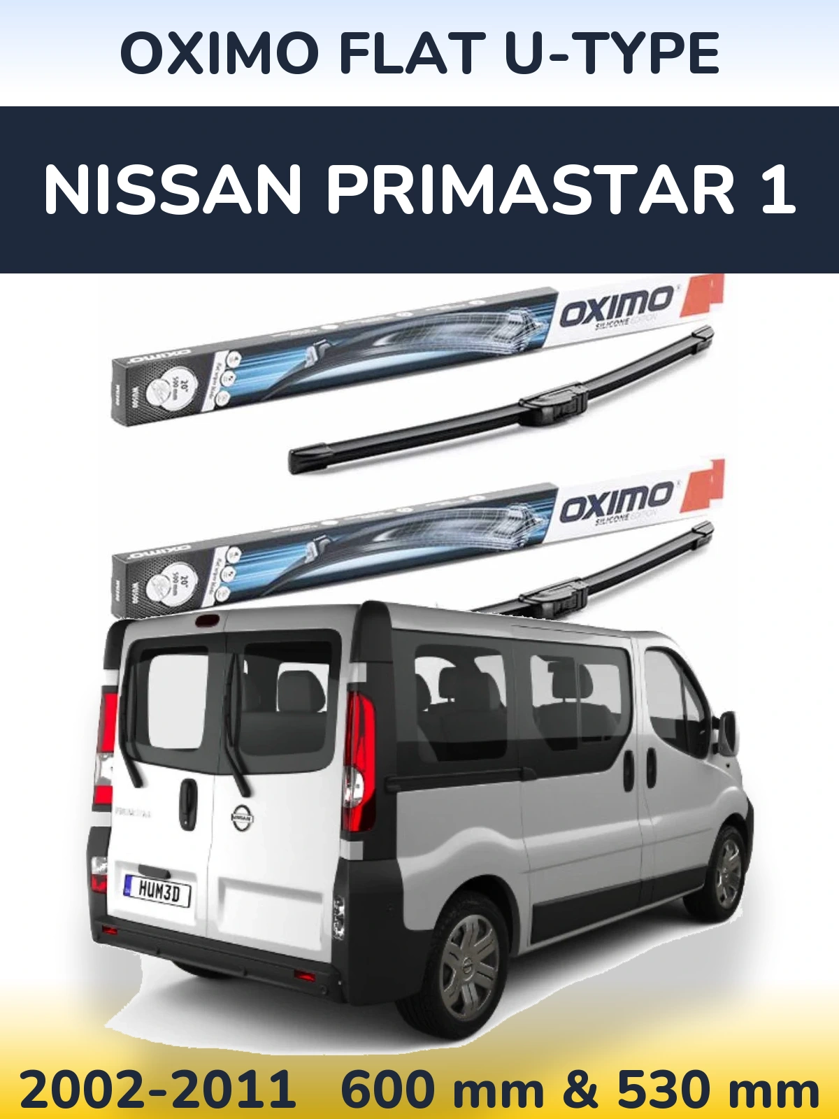 Комплект передніх щіток Oximo Flat U-type 600 & 530 мм для Nissan Primastar 1 2002-2011