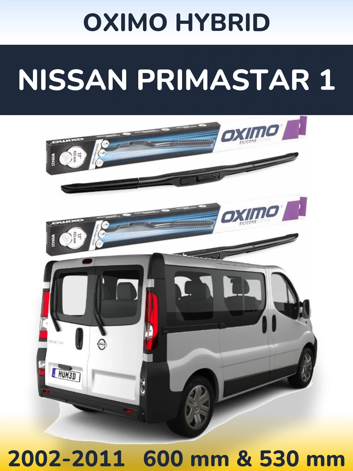 Комплект передних дворников Oximo Hybrid 600 & 530 мм для Nissan Primastar 1 2002-2011