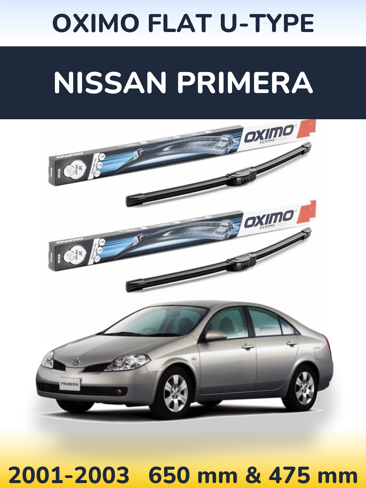 Комплект передних дворников Oximo Flat U-type 650 & 475 мм для Nissan Primera 2001-2003
