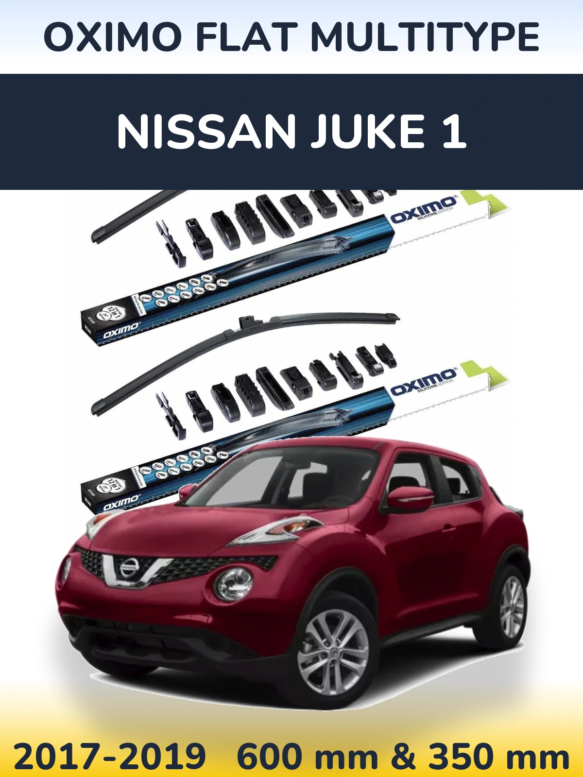 Front wiper blade set Oximo Flat MultiTüüpe 600 & 350 mm for Nissan Juke 1 2017-2019