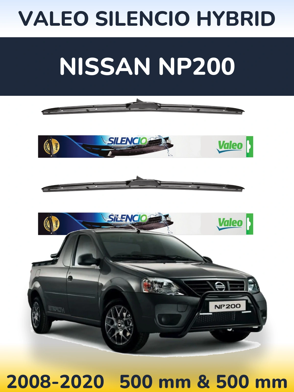 Комплект передних дворников Valeo Silencio Hybrid 500 & 500 мм для Nissan NP200 2008-2020