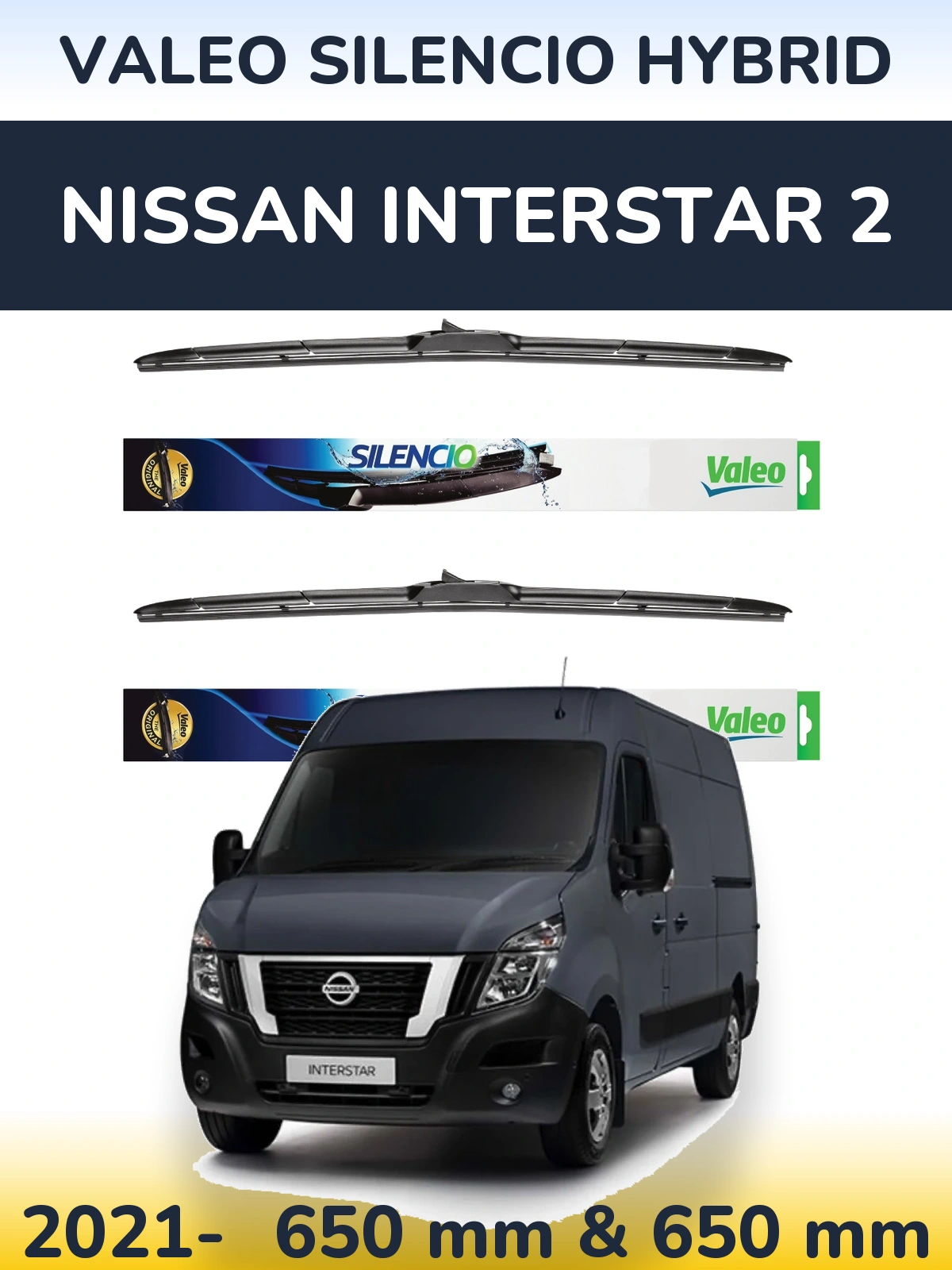Комплект передних дворников Valeo Silencio Hybrid 650 & 650 мм для Nissan Interstar 2 2021-2026