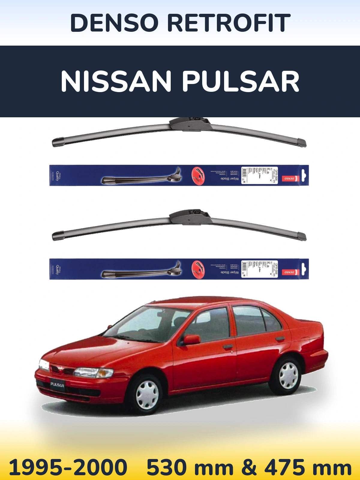 Комплект передніх щіток Denso Retrofit 530 & 475 мм для Nissan Pulsar 1995-2000
