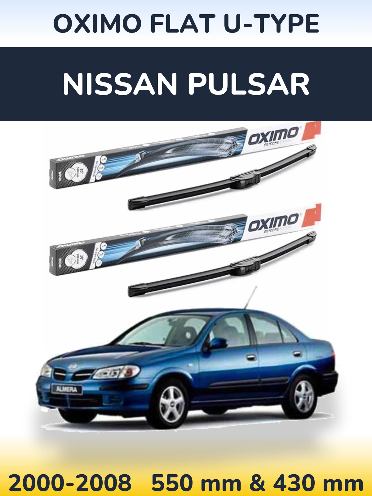 Комплект передних дворников Oximo Flat U-type 550 & 430 мм для Nissan Pulsar 2000-2008