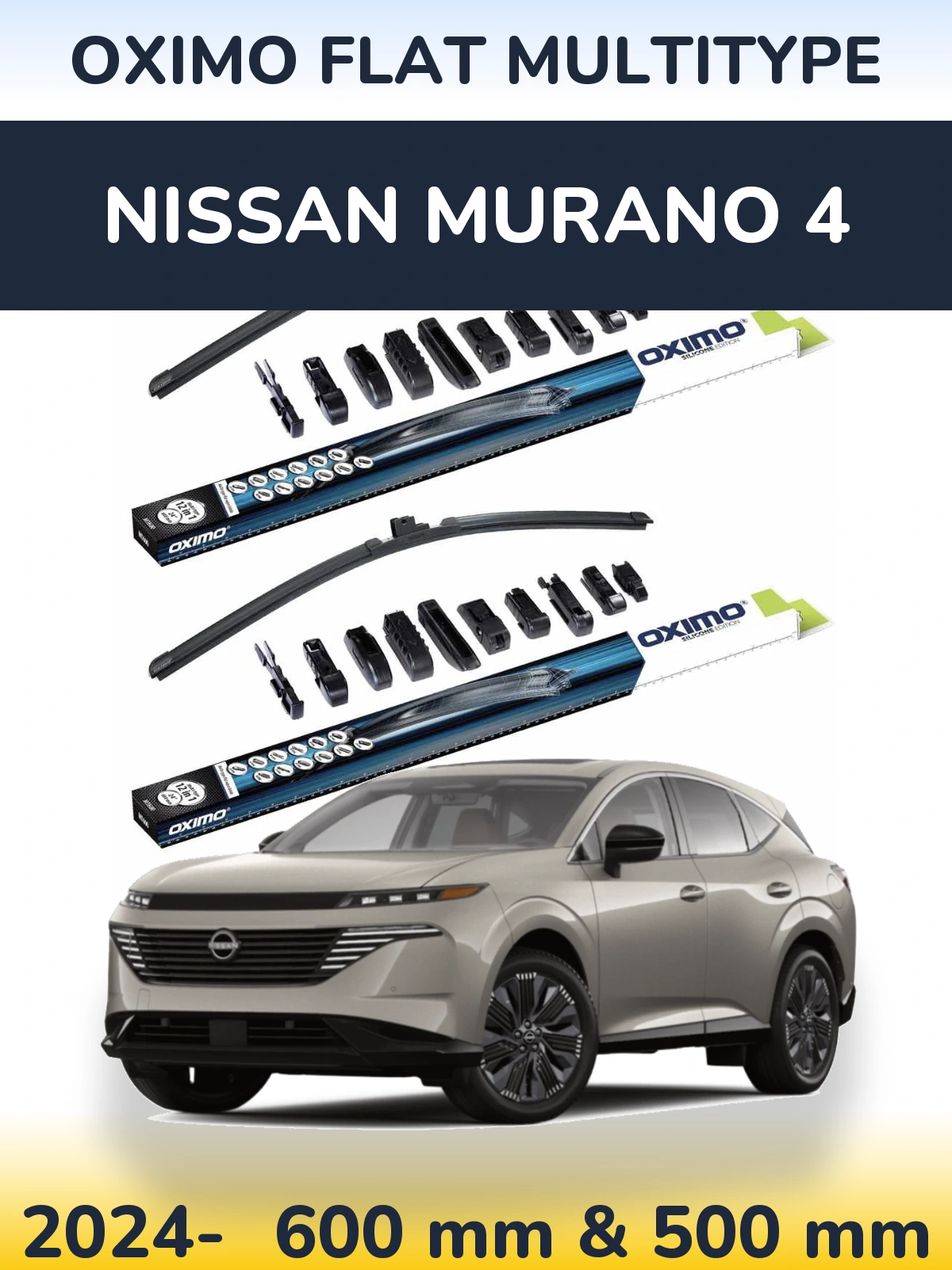 Front wiper blade set Oximo Flat MultiTüüpe 600 & 500 mm for Nissan Murano 4 2024-2026