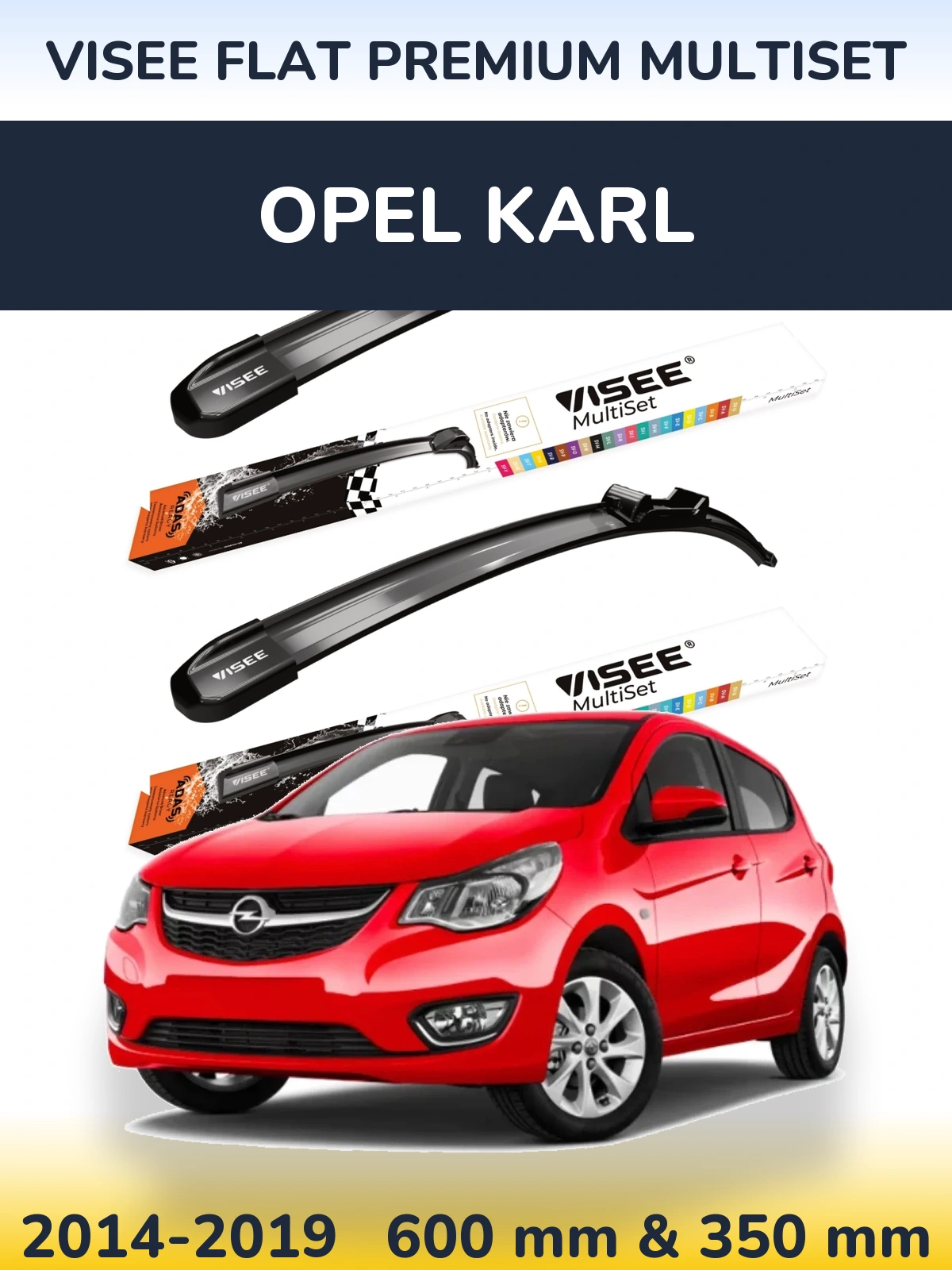 Комплект передних дворников VISEE FLAT PREMIUM MultiSet 600 & 350 мм для Opel Karl 2014-2019