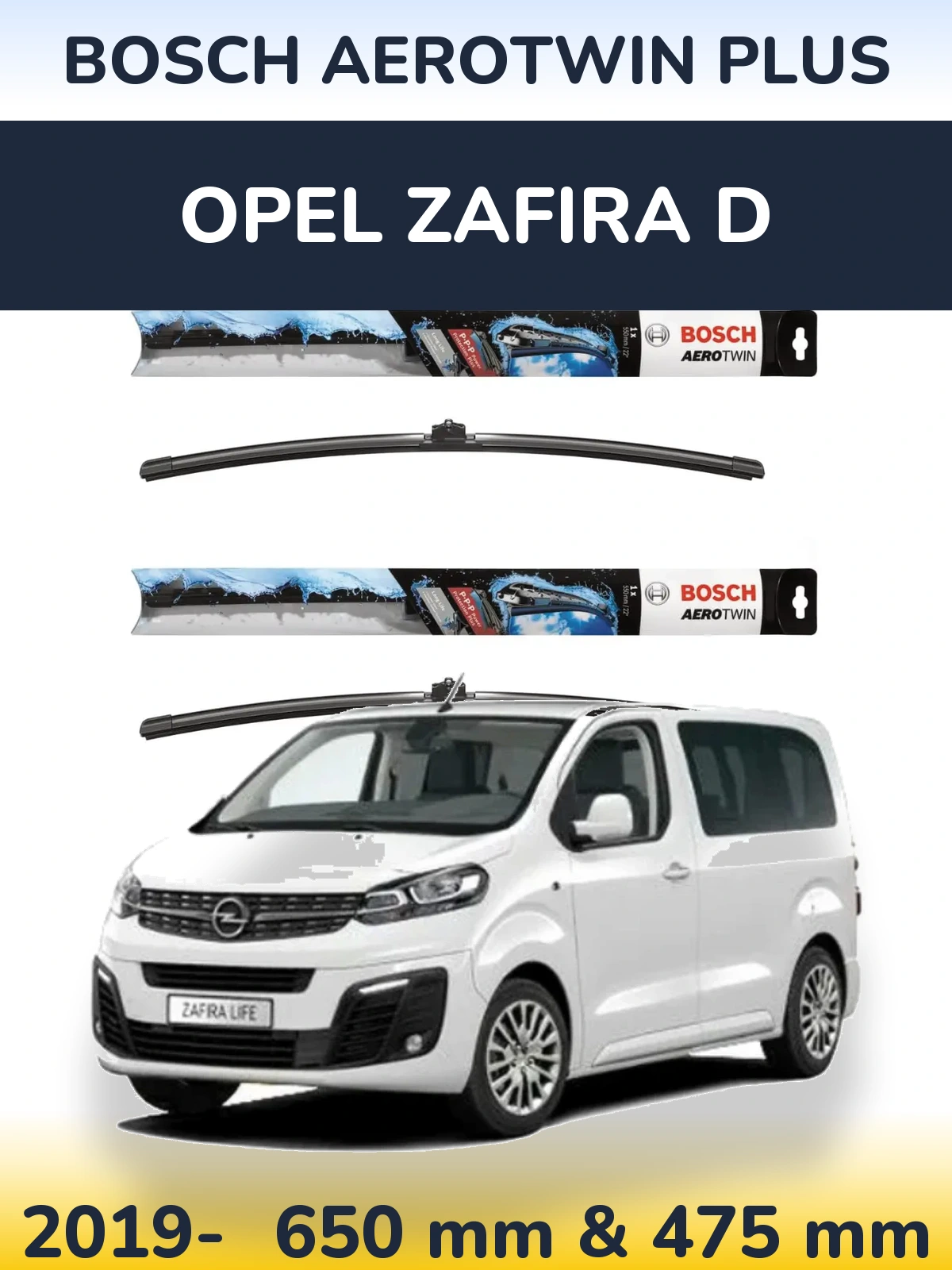 Комплект передніх щіток BOSCH AeroTwin Plus 650 & 475 мм для Opel Zafira D 2019-2026