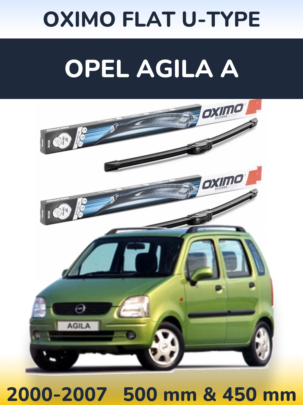 Комплект передних дворников Oximo Flat U-type 500 & 450 мм для Opel Agila A 2000-2007
