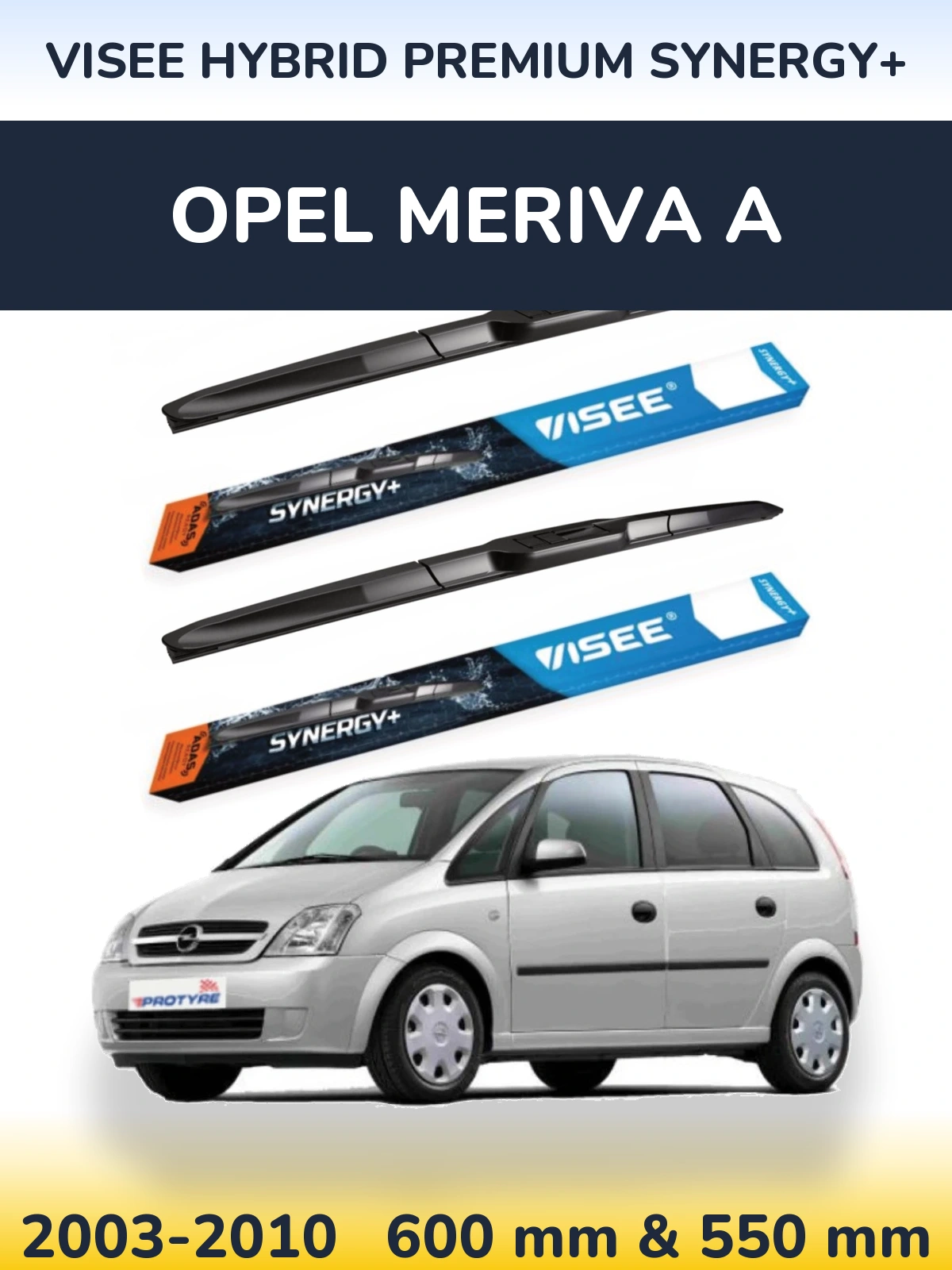 Комплект передніх щіток VISEE HYBRID PREMIUM SYNERGY+ 600 & 550 мм для Opel Meriva A 2003-2010