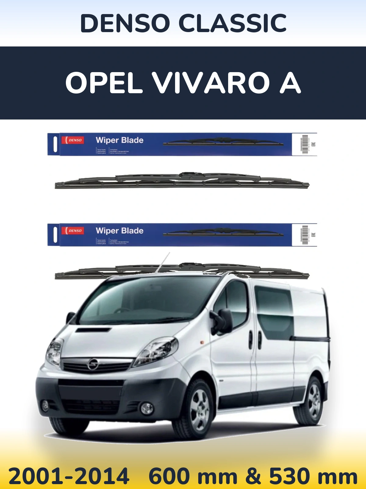 Комплект передних дворников Denso Classic 600 & 530 мм для Opel Vivaro A 2001-2014
