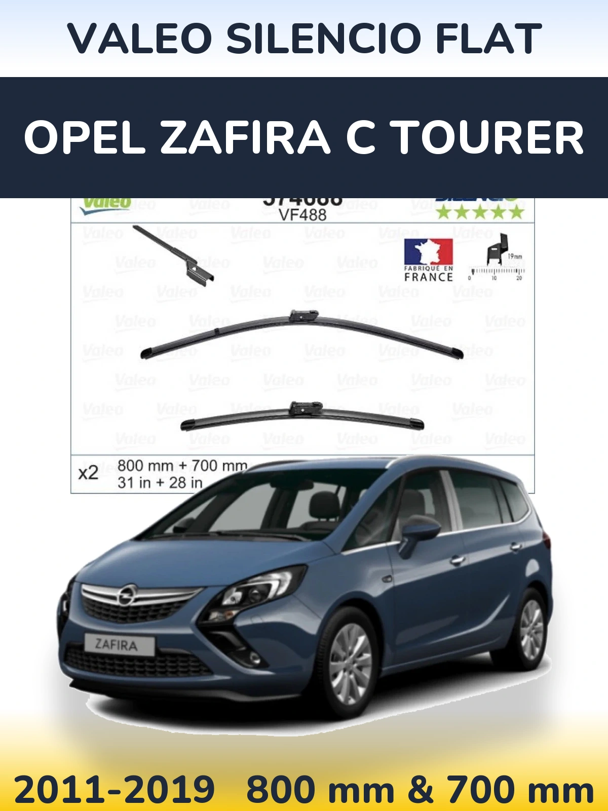 Комплект передних дворников Valeo Silencio Flat 800 & 700 мм для Opel Zafira C Tourer 2011-2019