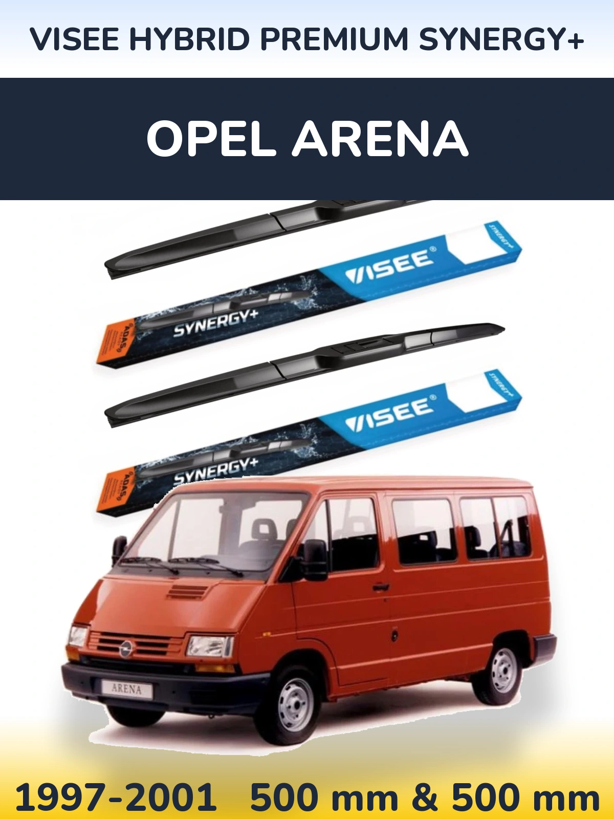 Комплект передних дворников VISEE HYBRID PREMIUM SYNERGY+ 500 & 500 мм для Opel Arena 1997-2001