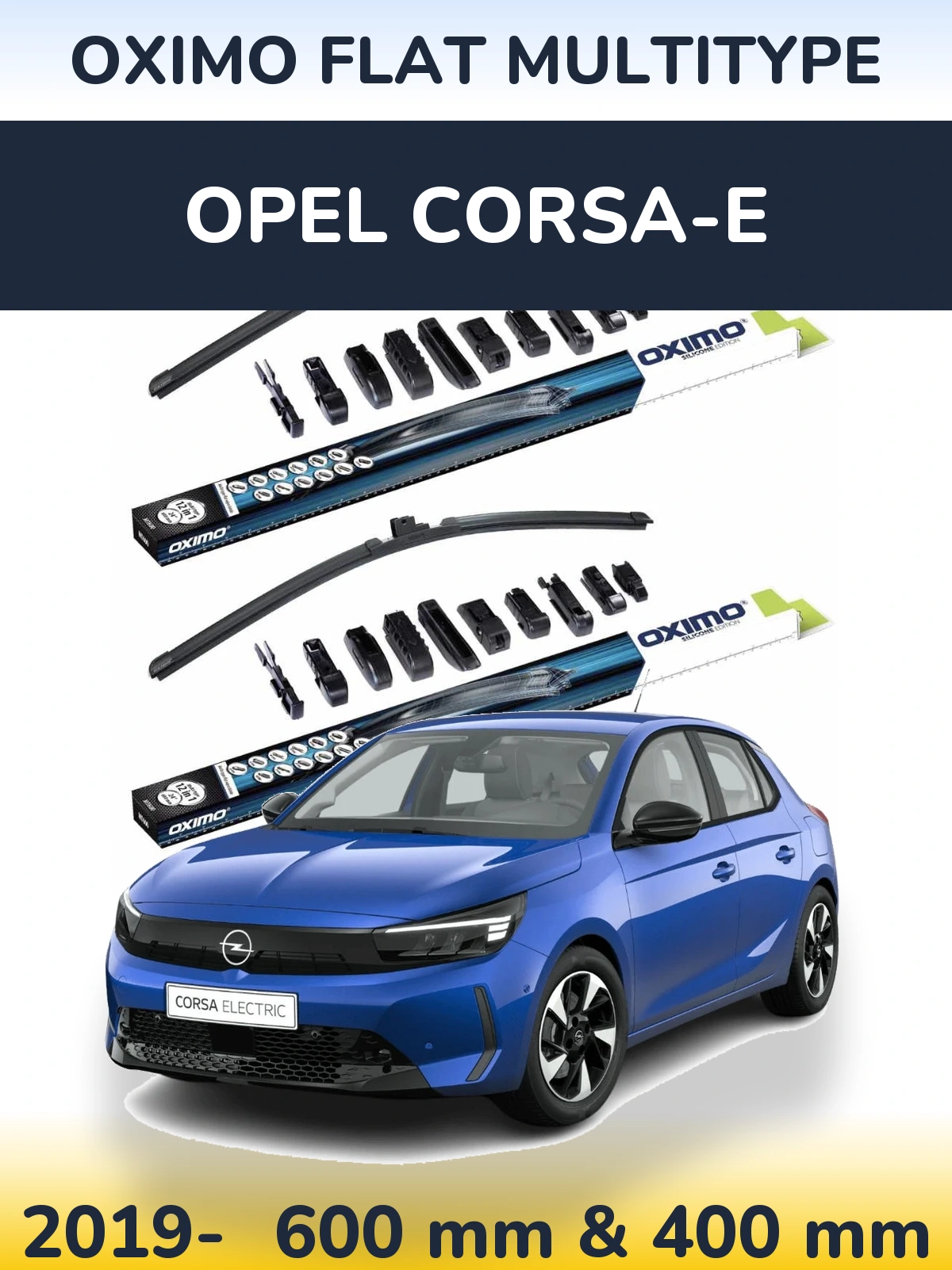 Front wiper blade set Oximo Flat MultiTüüpe 600 & 400 mm for Opel Corsa-e 2019-2026