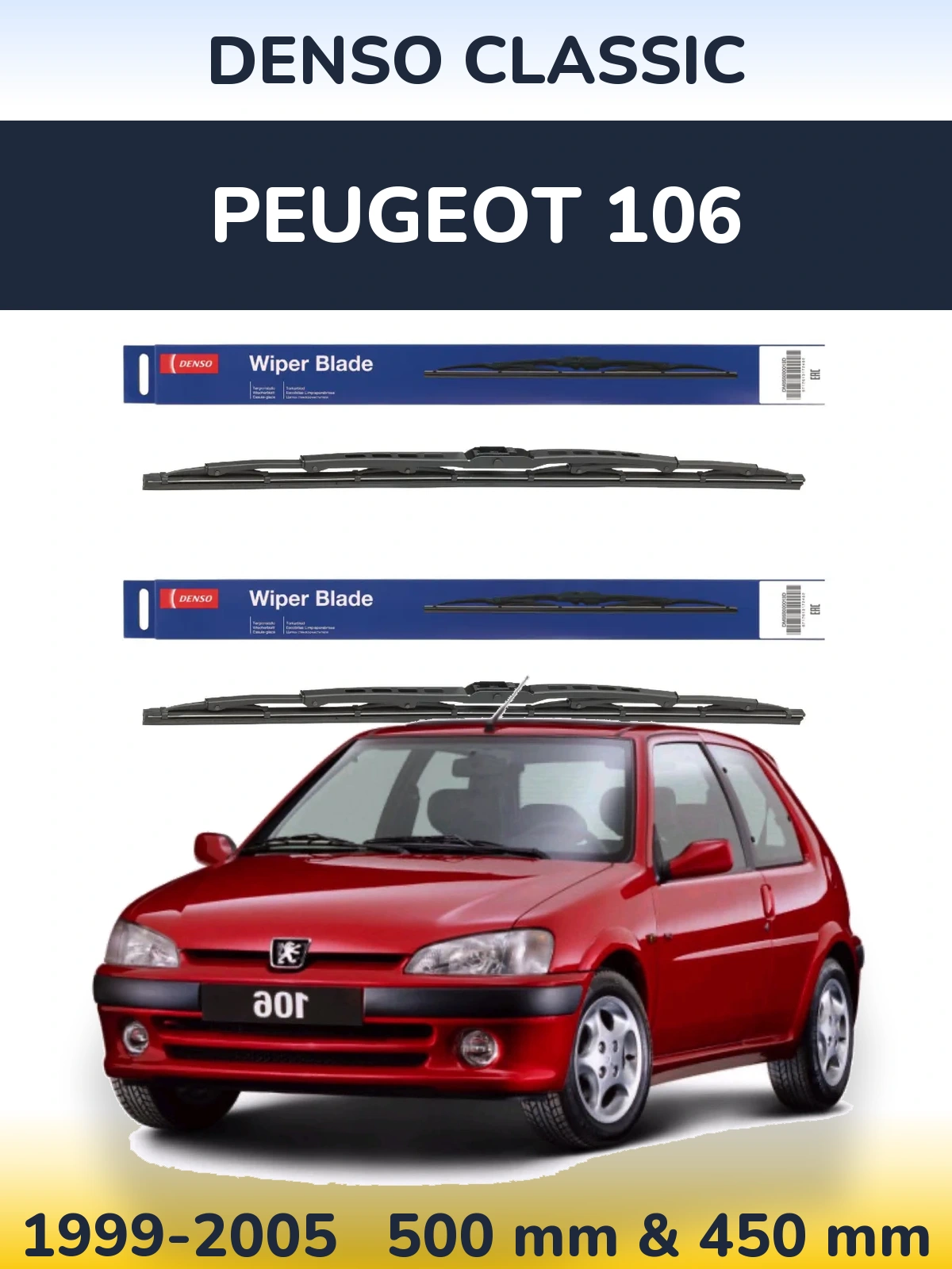 Комплект передніх щіток Denso Classic 500 & 450 мм для Peugeot 106 1999-2005