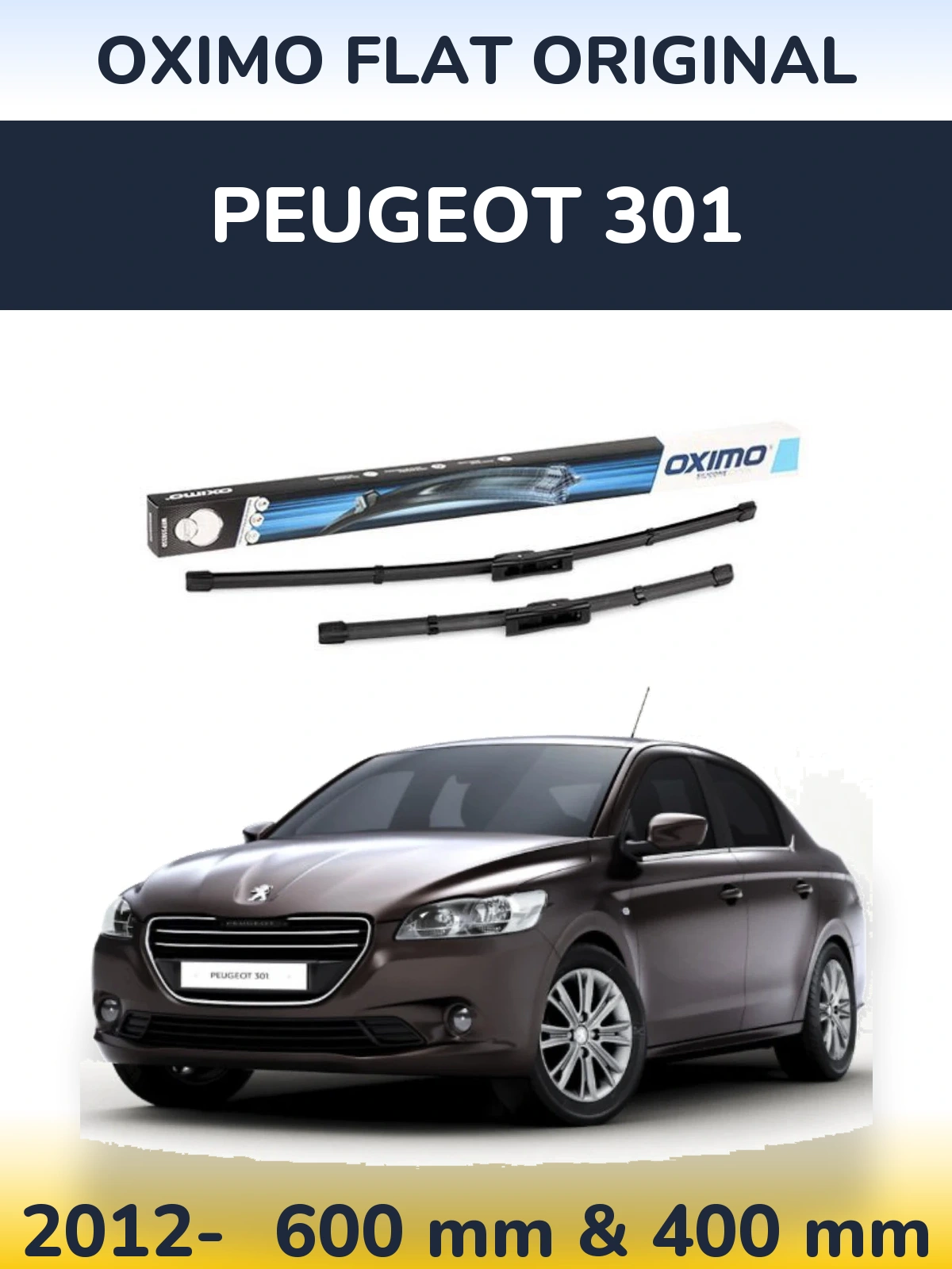 Комплект передніх щіток Oximo Flat Original 600 & 400 мм для Peugeot 301 2012-2026