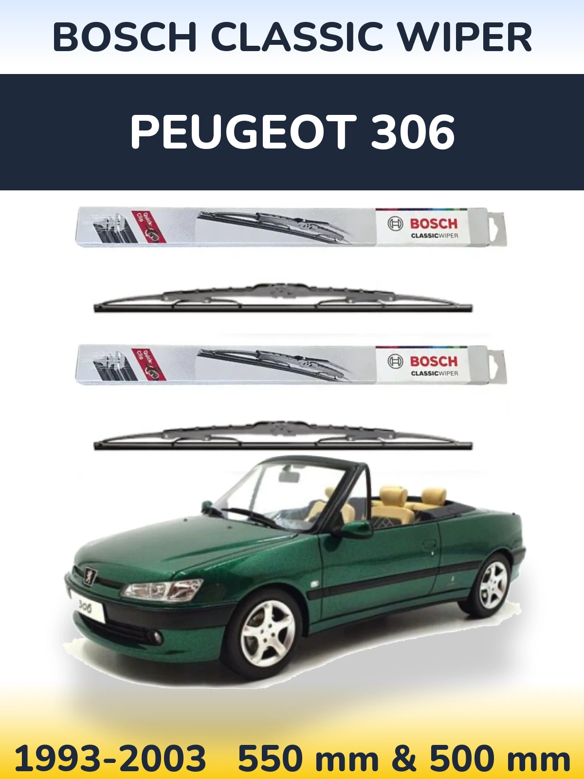 Комплект передних дворников BOSCH Classic Wiper 550 & 500 мм для Peugeot 306 1993-2003