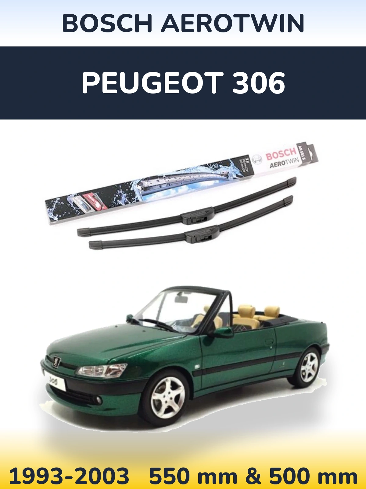 Комплект передних дворников BOSCH AeroTwin 550 & 500 мм для Peugeot 306 1993-2003