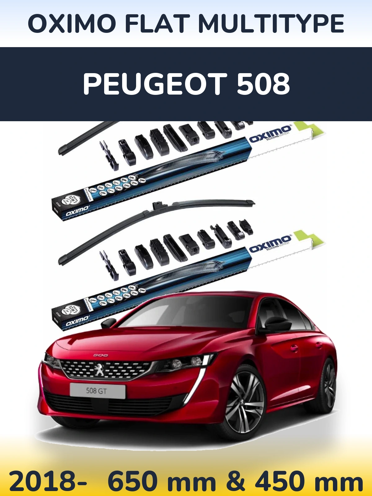 Комплект передніх щіток Oximo Flat MultiТипe 650 & 450 мм для Peugeot 508 2018-2026