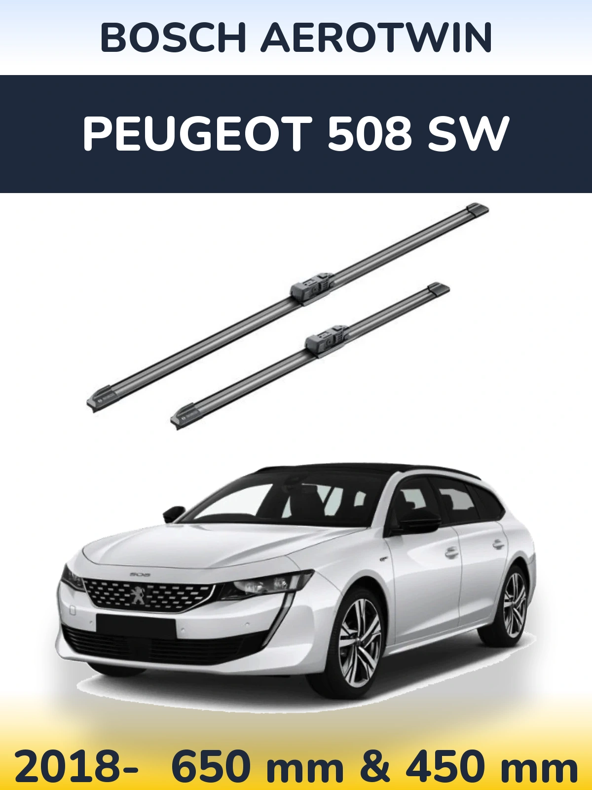 Комплект передніх щіток BOSCH AeroTwin 650 & 450 мм для Peugeot 508 SW 2018-2026