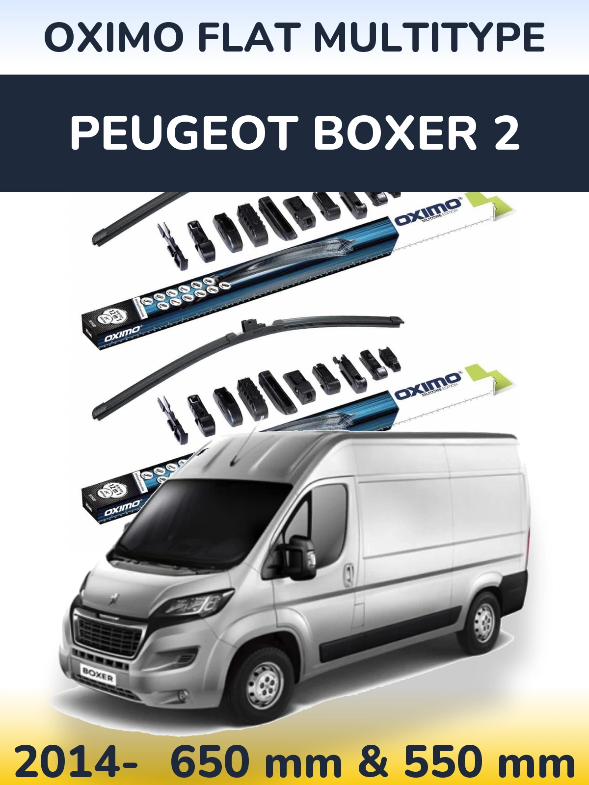 Front wiper blade set Oximo Flat MultiTüüpe 650 & 550 mm for Peugeot Boxer 2 2014-2026