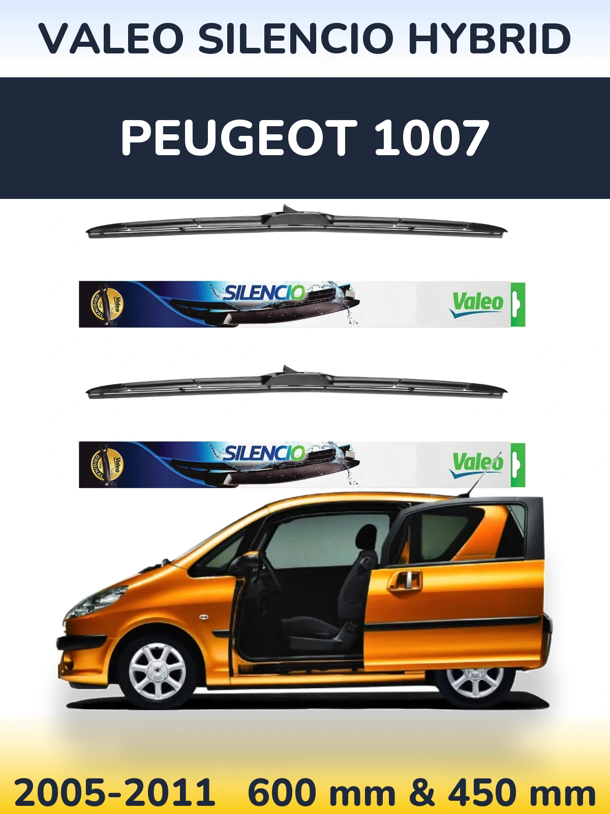 Комплект передних дворников Valeo Silencio Hybrid 600 & 450 мм для Peugeot 1007 2005-2011