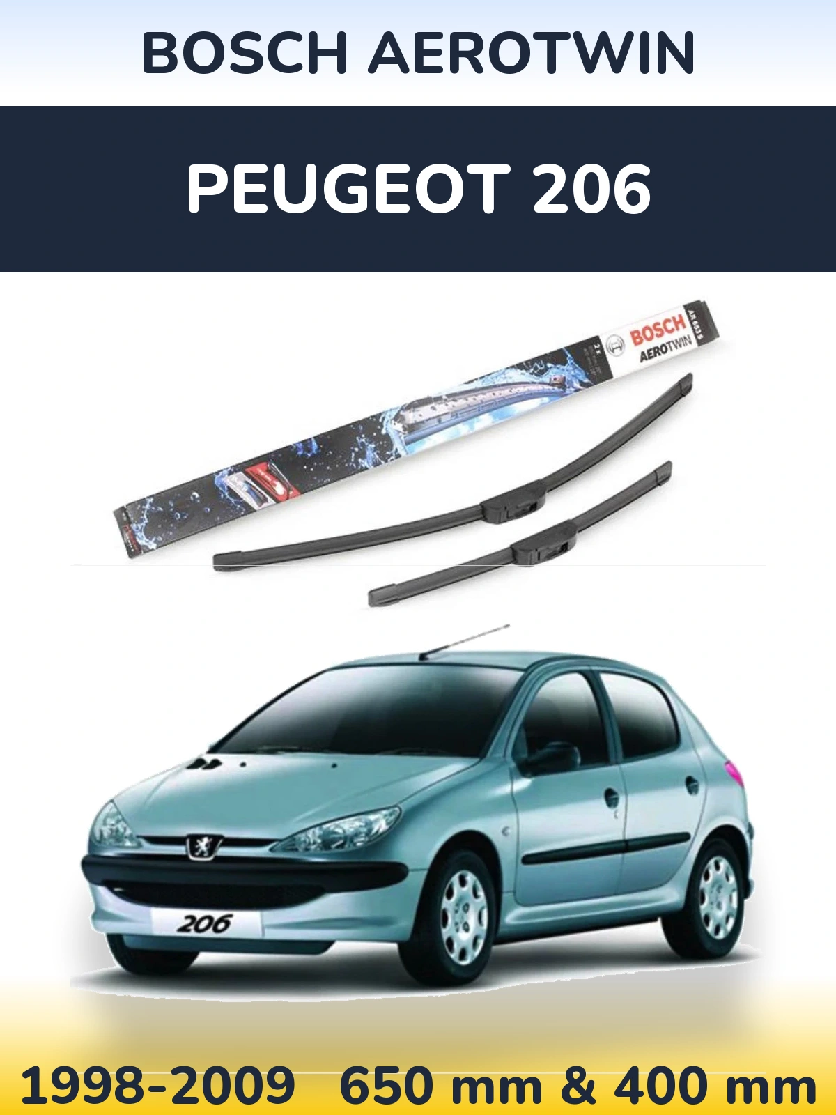 Комплект передніх щіток BOSCH AeroTwin 650 & 400 мм для Peugeot 206 1998-2009