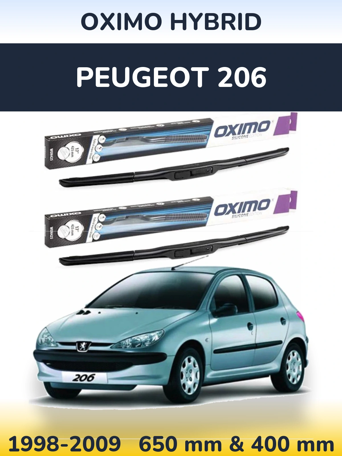 Комплект передних дворников Oximo Hybrid 650 & 400 мм для Peugeot 206 1998-2009