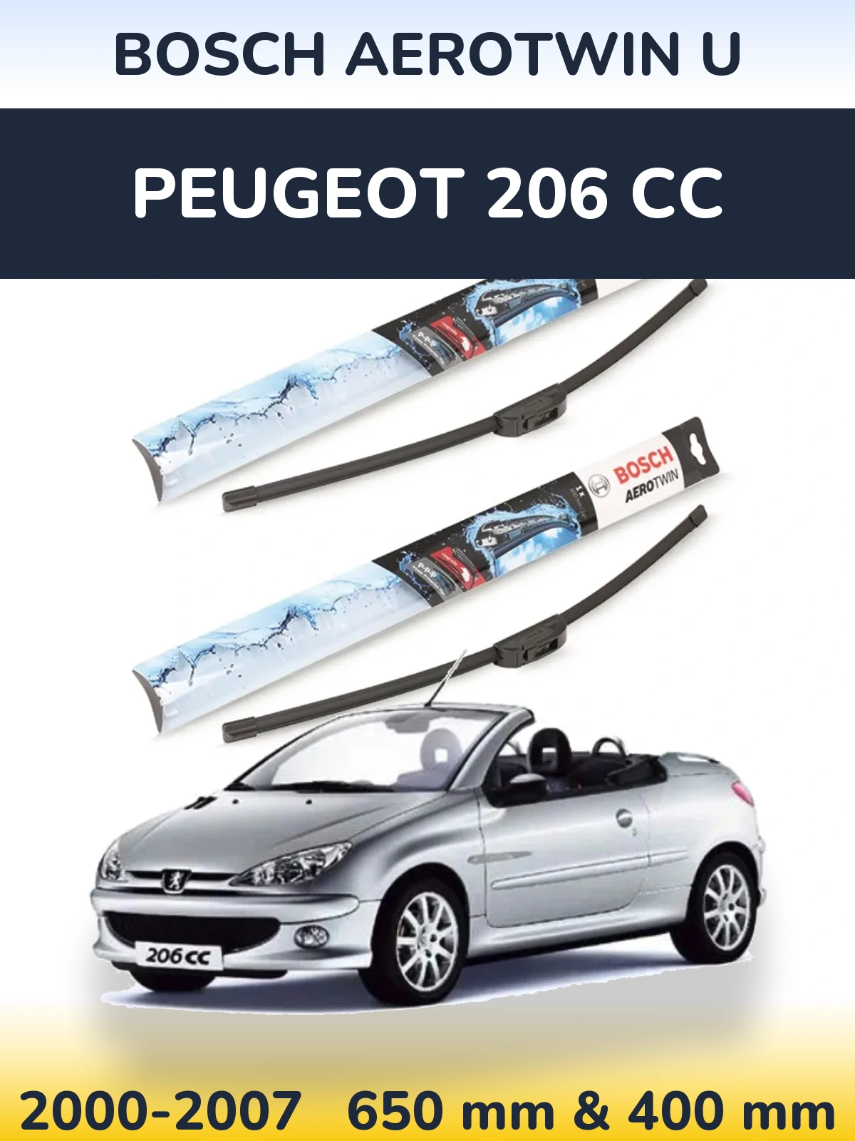 Комплект передніх щіток BOSCH AeroTwin U 650 & 400 мм для Peugeot 206 CC 2000-2007