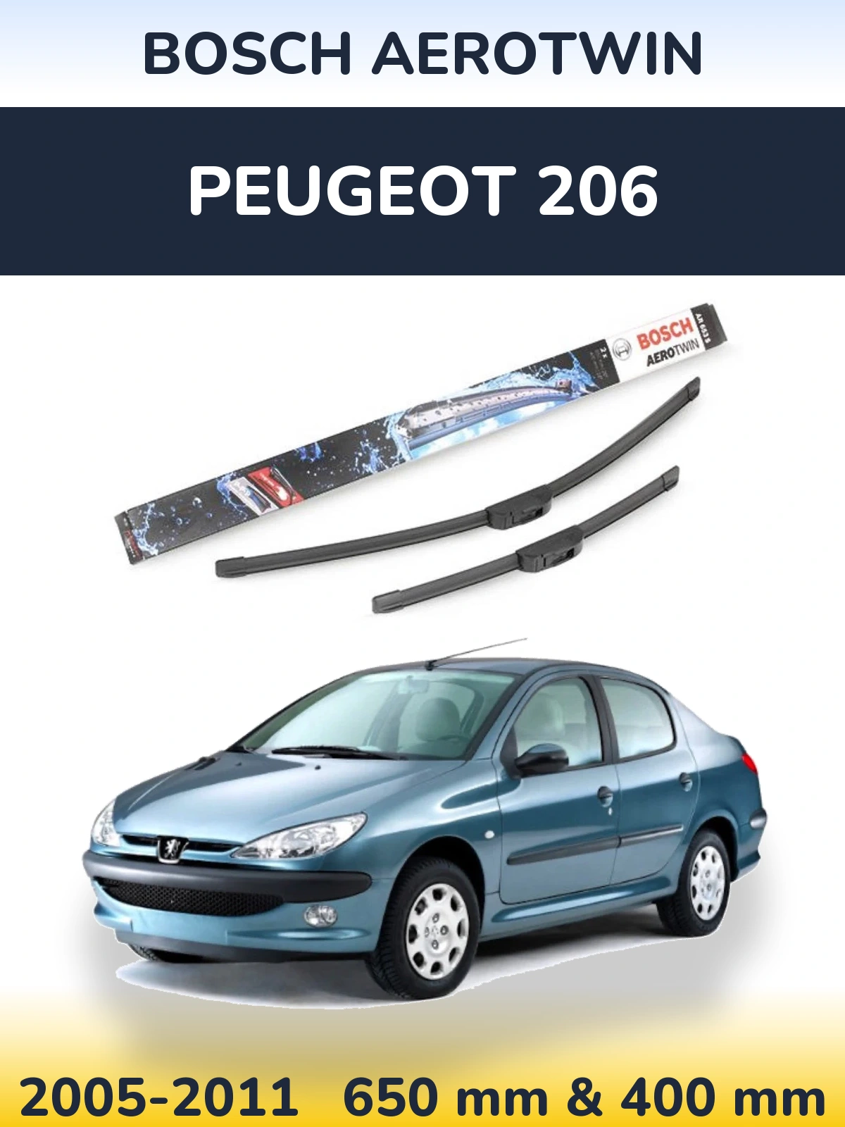 Комплект передних дворников BOSCH AeroTwin 650 & 400 мм для Peugeot 206 2005-2011
