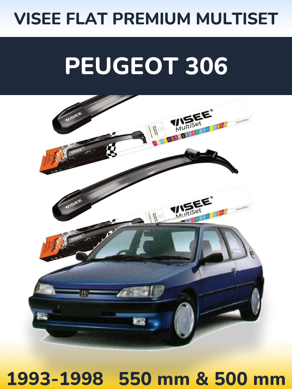 Комплект передніх щіток VISEE FLAT PREMIUM MultiSet 550 & 500 мм для Peugeot 306 1993-1998