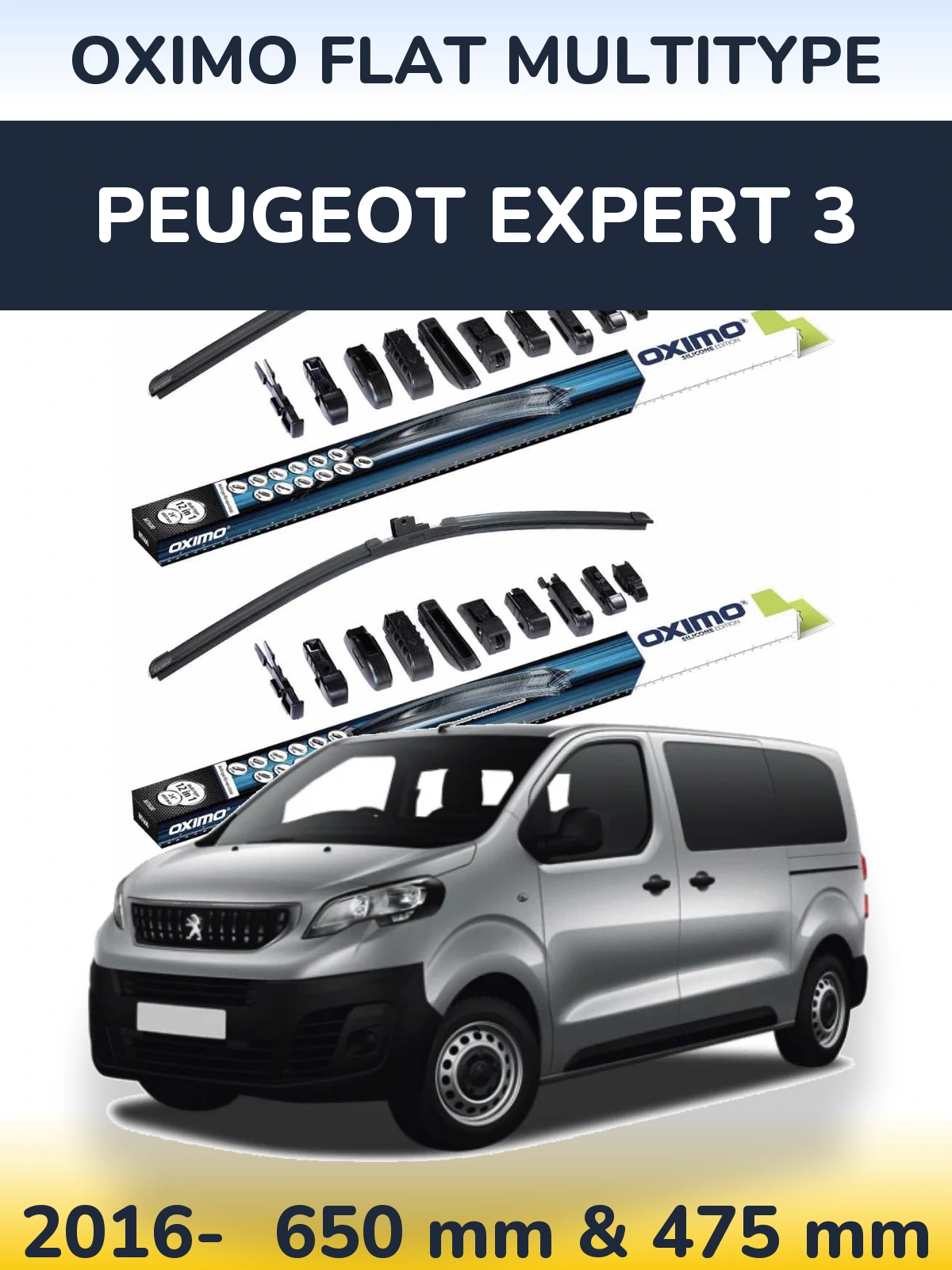 Комплект передних дворников Oximo Flat MultiТипe 650 & 475 мм для Peugeot Expert 3 2016-2026