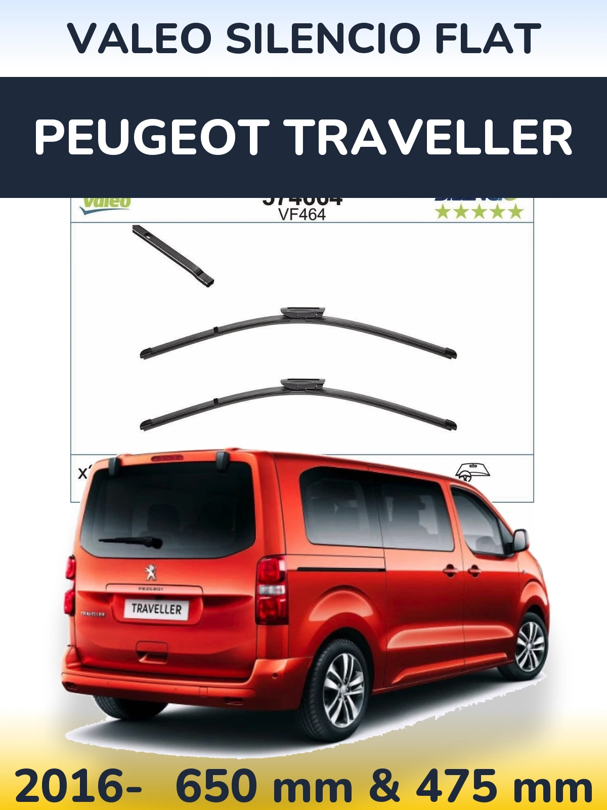 Комплект передніх щіток Valeo Silencio Flat 650 & 450 мм для Peugeot Traveller 2016-2026