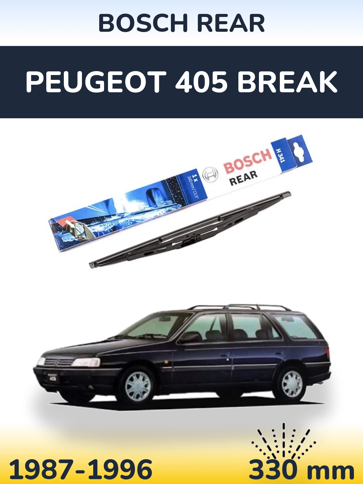 Rear wiper blade BOSCH Rear 340 mm for Peugeot 405 Break 1987-1996