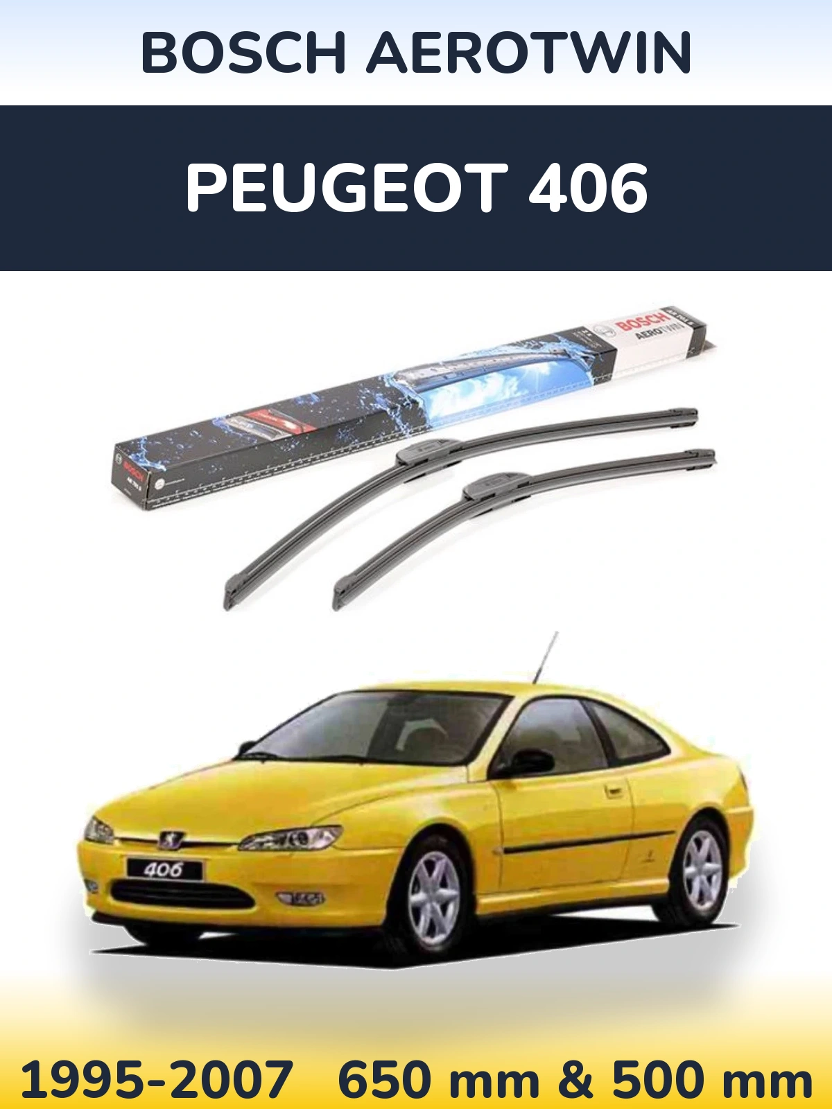 Комплект передніх щіток BOSCH AeroTwin 650 & 500 мм для Peugeot 406 1995-2007