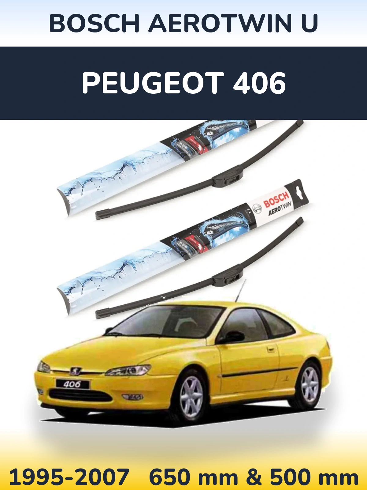 Комплект передніх щіток BOSCH AeroTwin U 650 & 500 мм для Peugeot 406 1995-2007