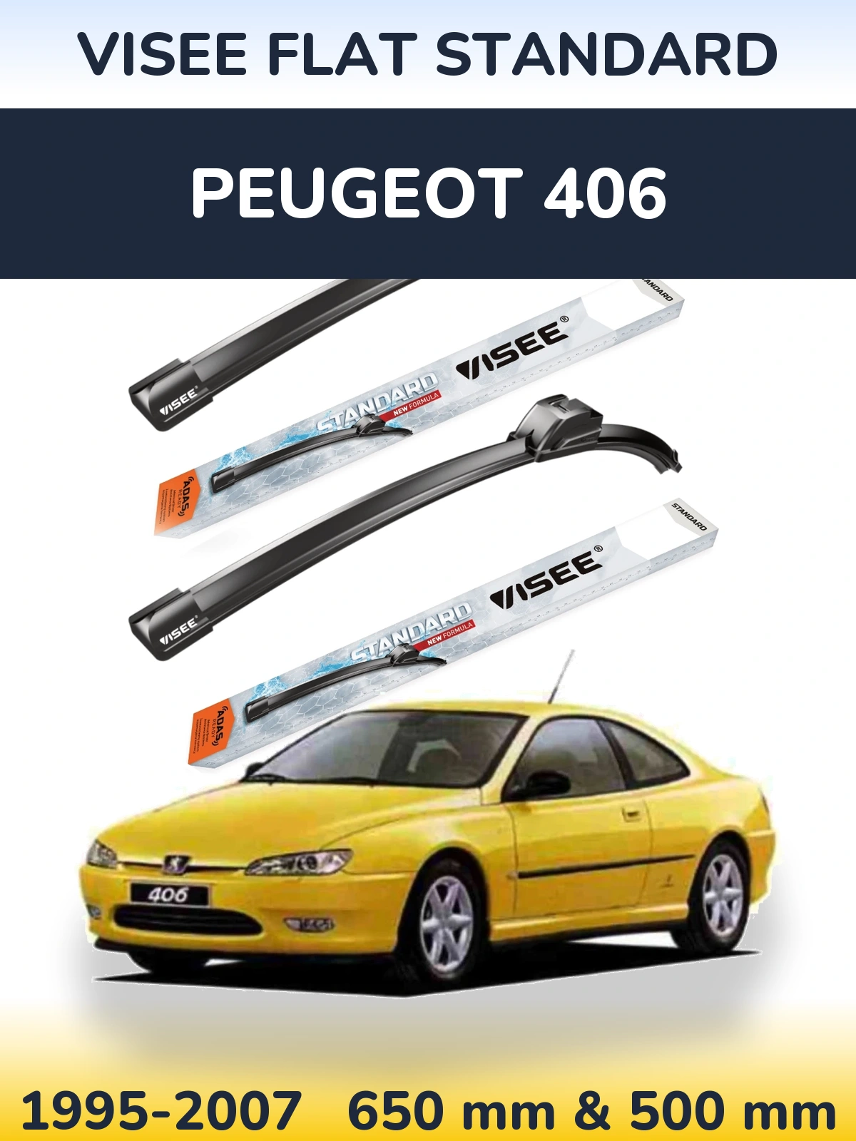 Комплект передніх щіток VISEE FLAT STANDARD 650 & 500 мм для Peugeot 406 1995-2007