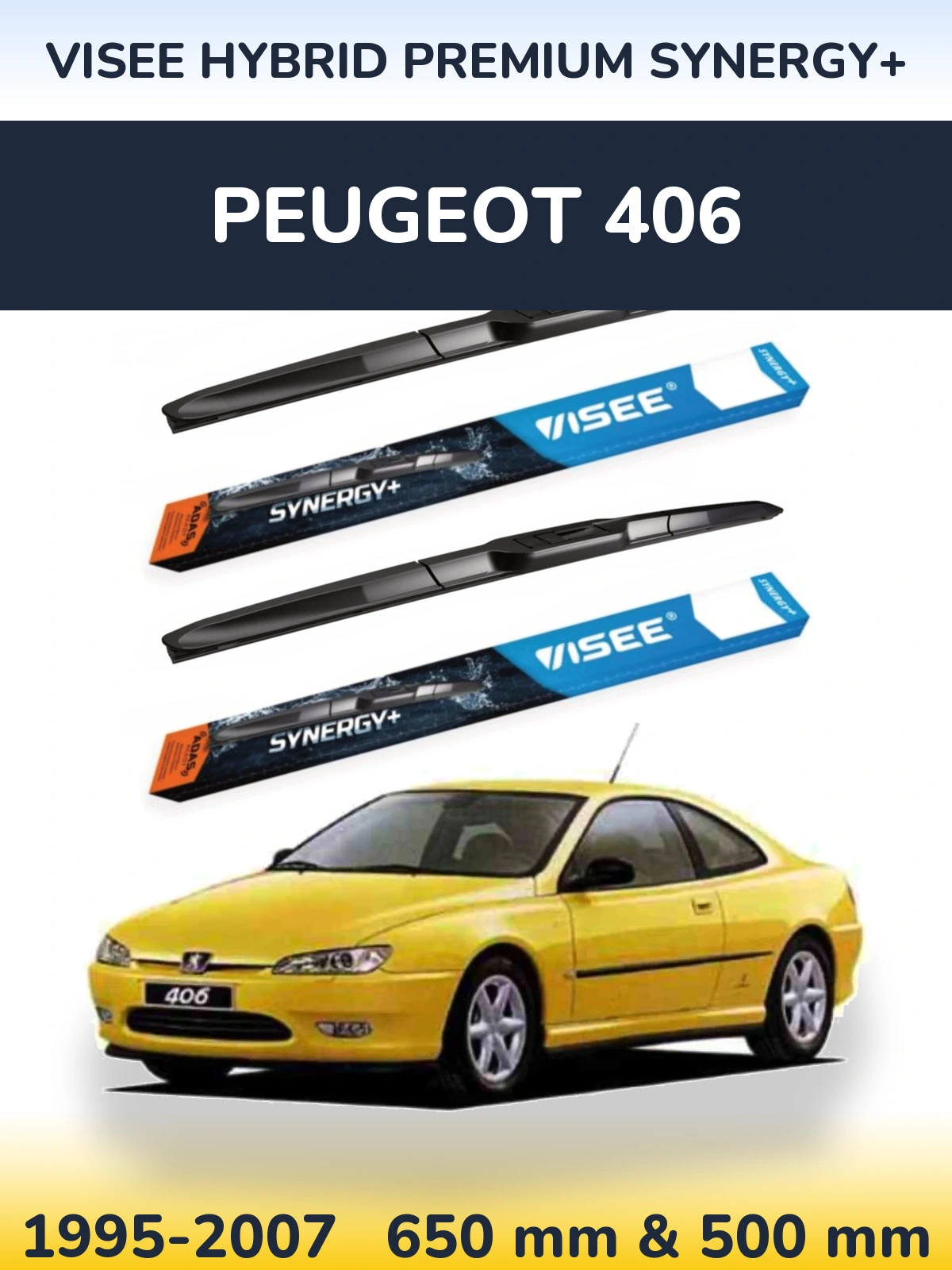 Комплект передніх щіток VISEE HYBRID PREMIUM SYNERGY+ 650 & 500 мм для Peugeot 406 1995-2007