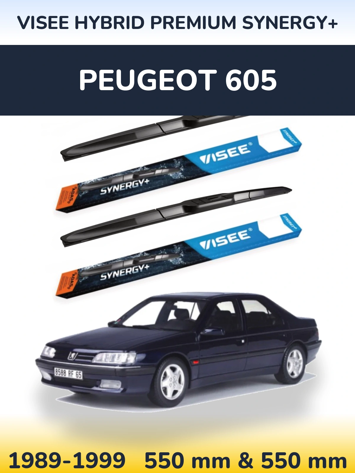 Front wiper blade set VISEE HYBRID PREMIUM SYNERGY+ 550 & 550 mm for Peugeot 605 1989-1999