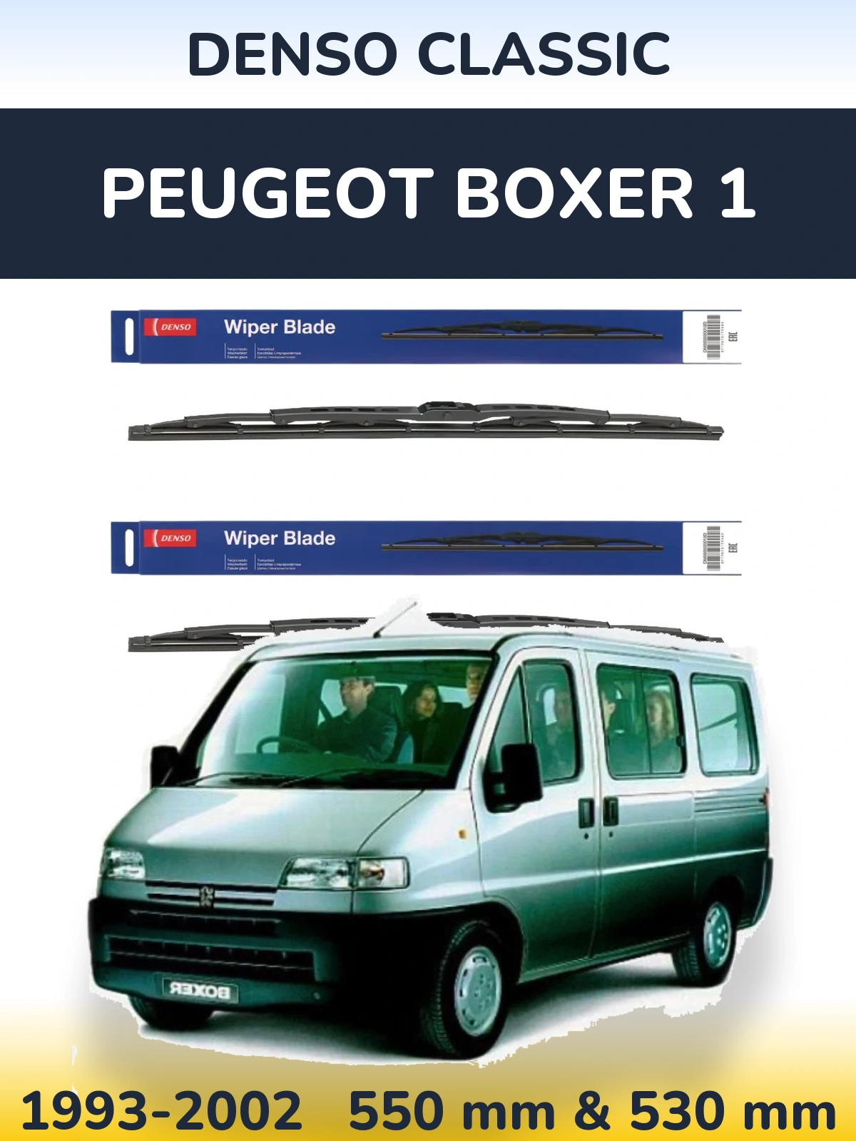 Front wiper blade set Denso Classic 550 & 530 mm for Peugeot Boxer 1 1993-2002