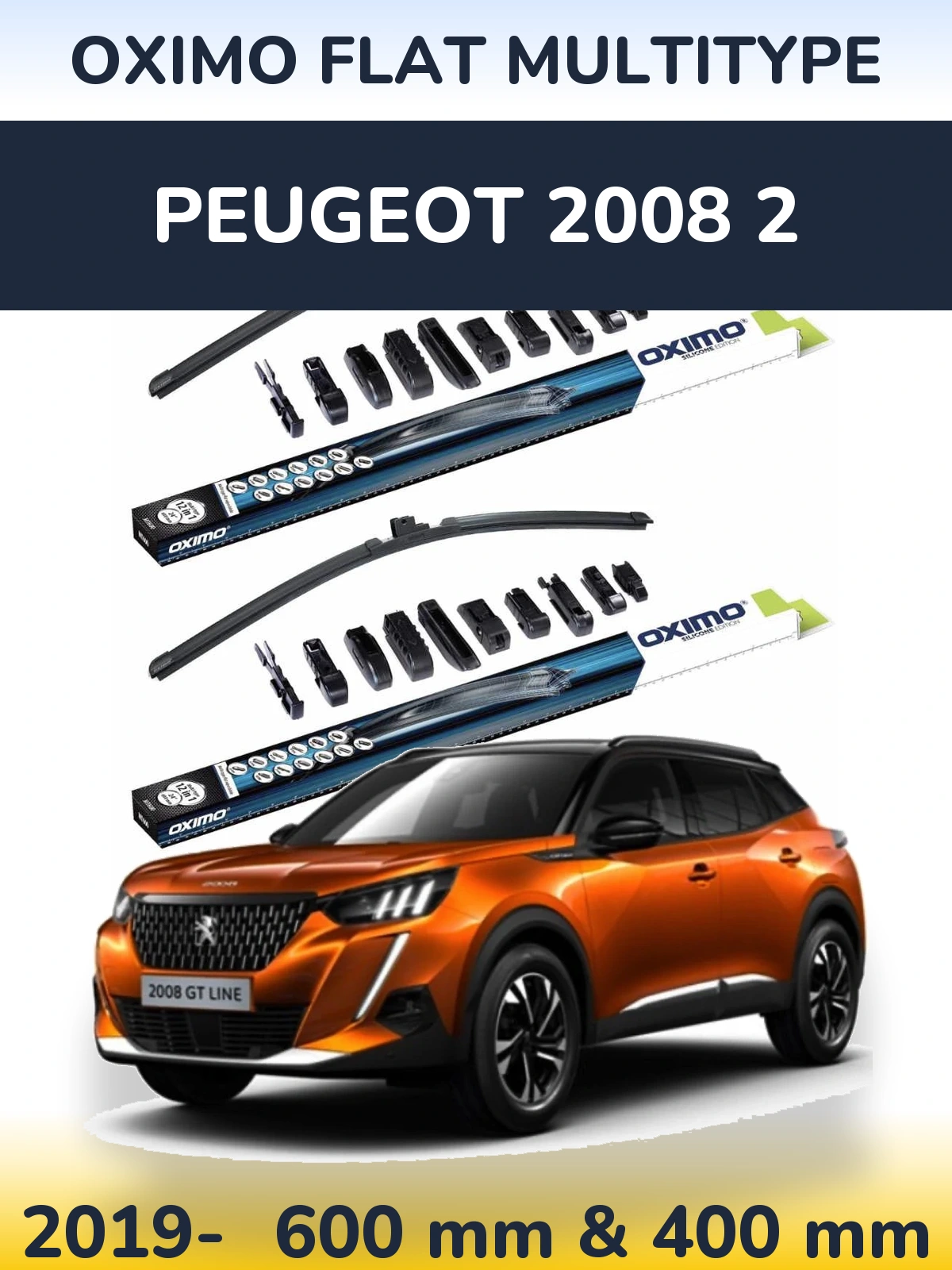 Комплект передніх щіток Oximo Flat MultiТипe 600 & 400 мм для Peugeot 2008 2 2019-2026